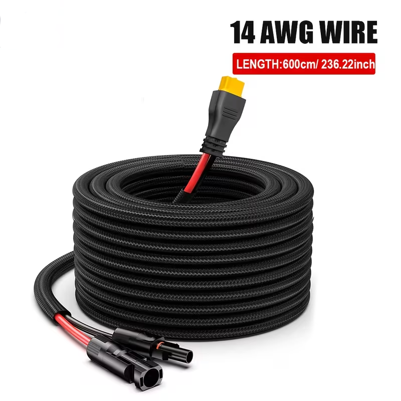 Cable Adaptador Fotovoltaico MC4 a XT60 14AWG Extención para Panel Solar a Estación EcoFlow Recubierto en Fibra de Vidrio (10Pies/3M)