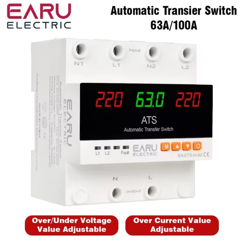 Interruptor de Transferencia ATS EARU con Pantalla Led 2P 63A 110V